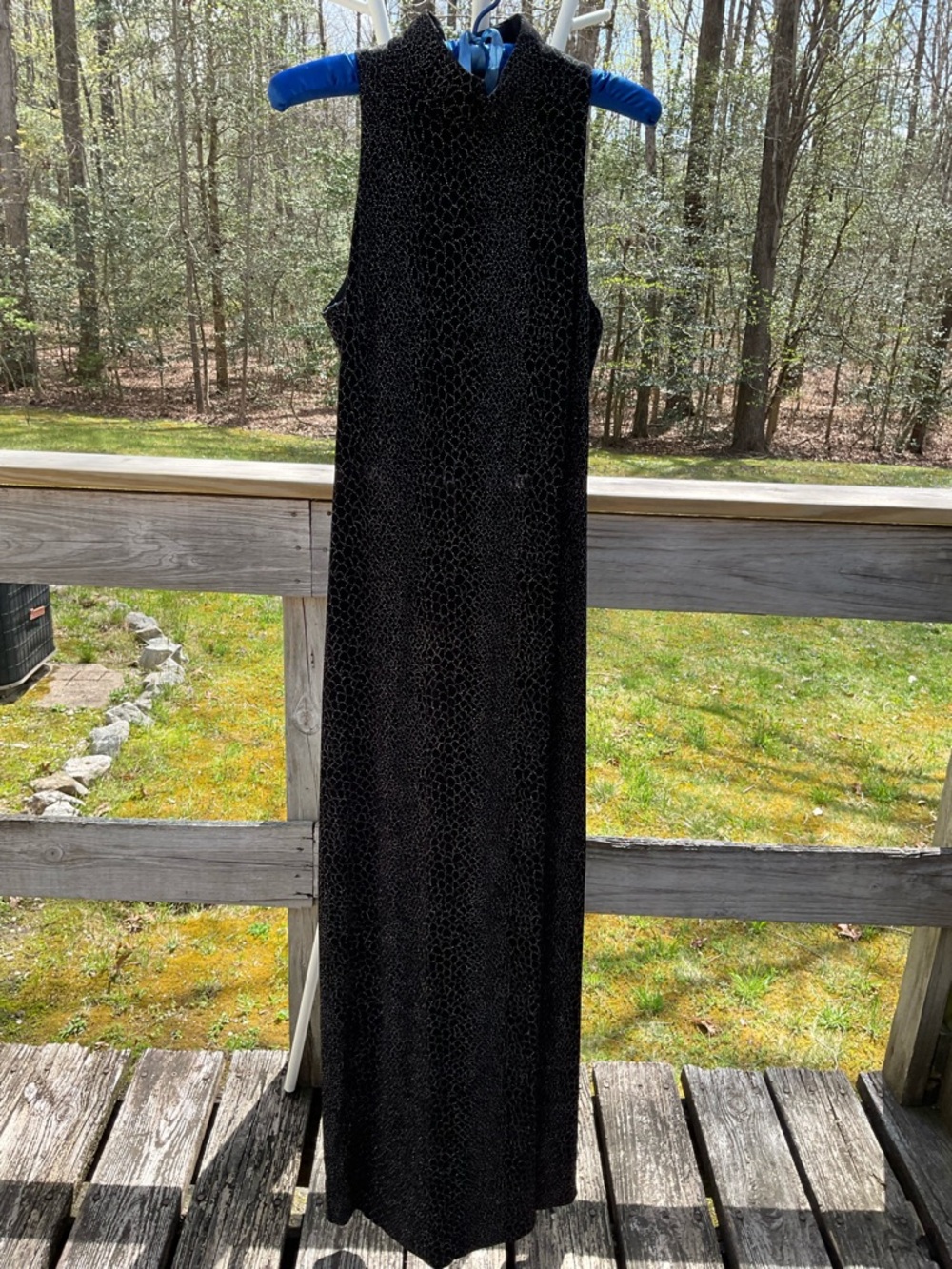 Night Way Collections Black Textured Maxi Dress 17” by 55” front side slit